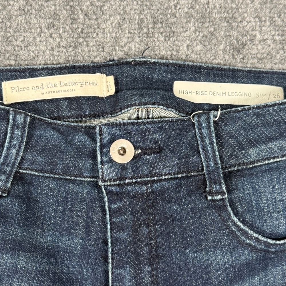 Anthropology Pilcro and the Letterpress High-Rise Denim Leggings Dark Wash 26